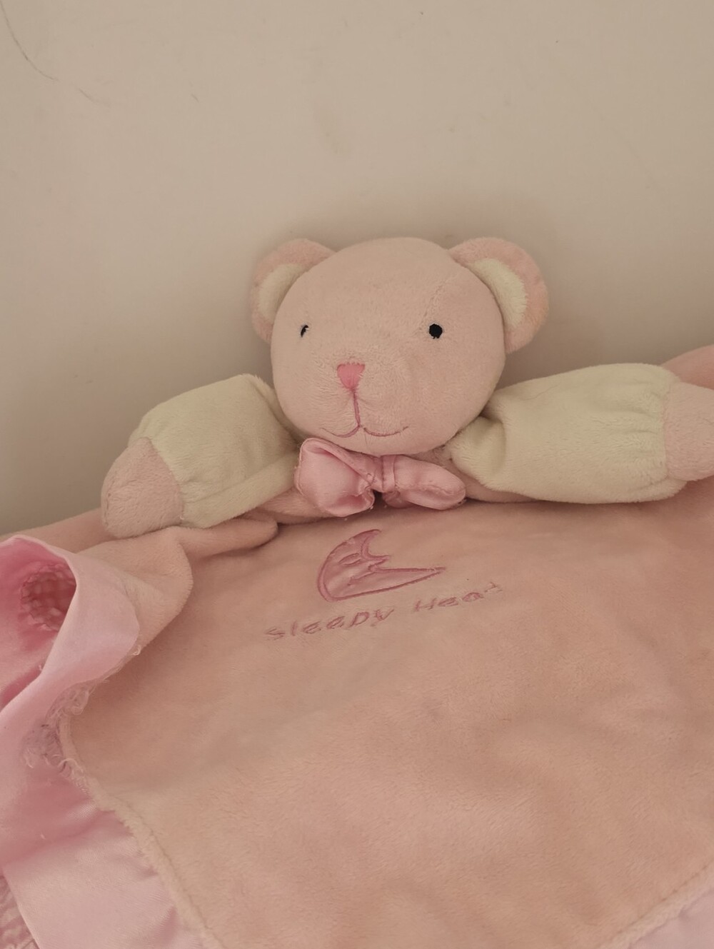 Pink Teddy Bear "Sleepy Head" Character Blanket Pink Gingham Plush SLEEPY HEAD